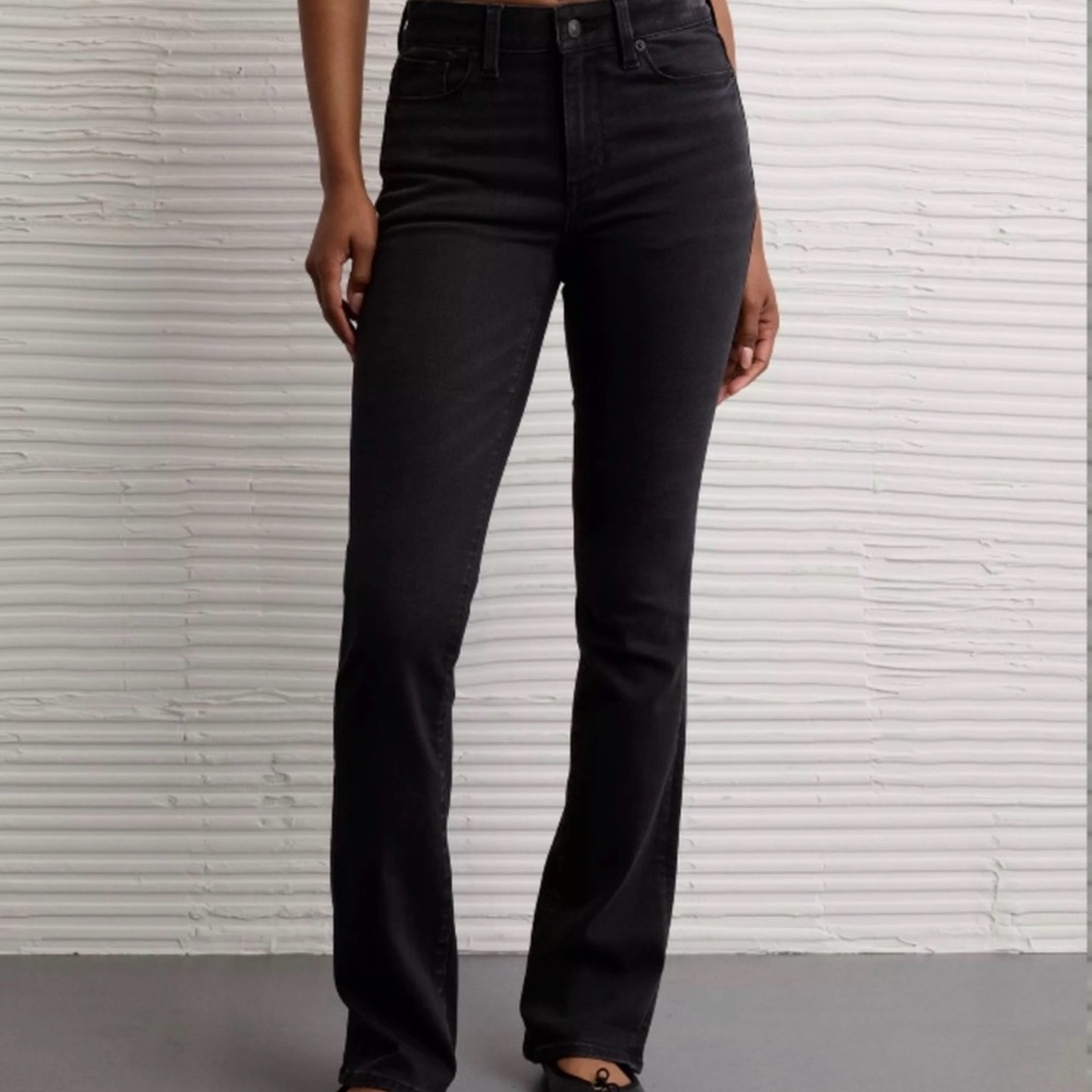 American Eagle Next Level High Waisted Skinny Kick Jean Black 12 Long 12L